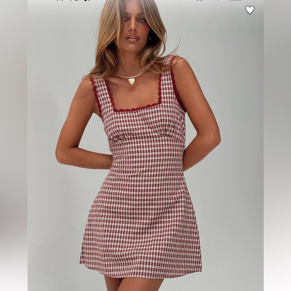 Princess Polly Dasha mini dress Burgundy and White Checkered Dress